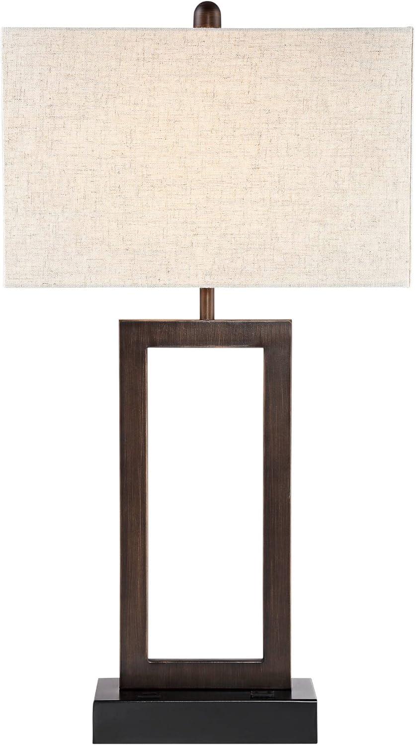 360 Lighting Todd Modern Table Lamps 30" Tall Set of 2 Bronze with USB and AC Power Outlet in Base Oatmeal Shade for Bedroom Living Room Bedside Desk