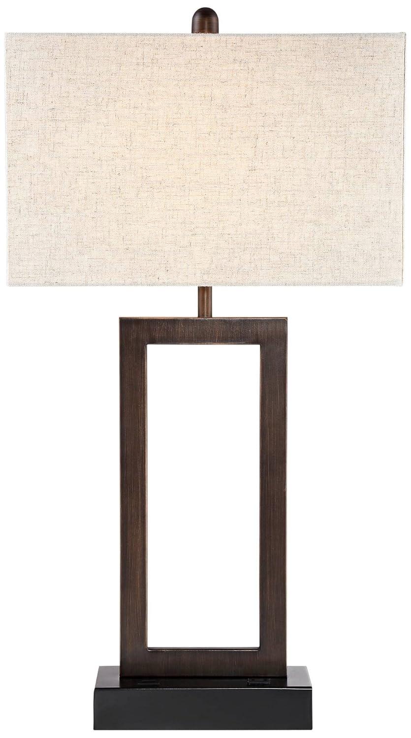 360 Lighting Todd Modern Table Lamps 30" Tall Set of 2 Bronze with USB and AC Power Outlet in Base Oatmeal Shade for Bedroom Living Room Bedside Desk