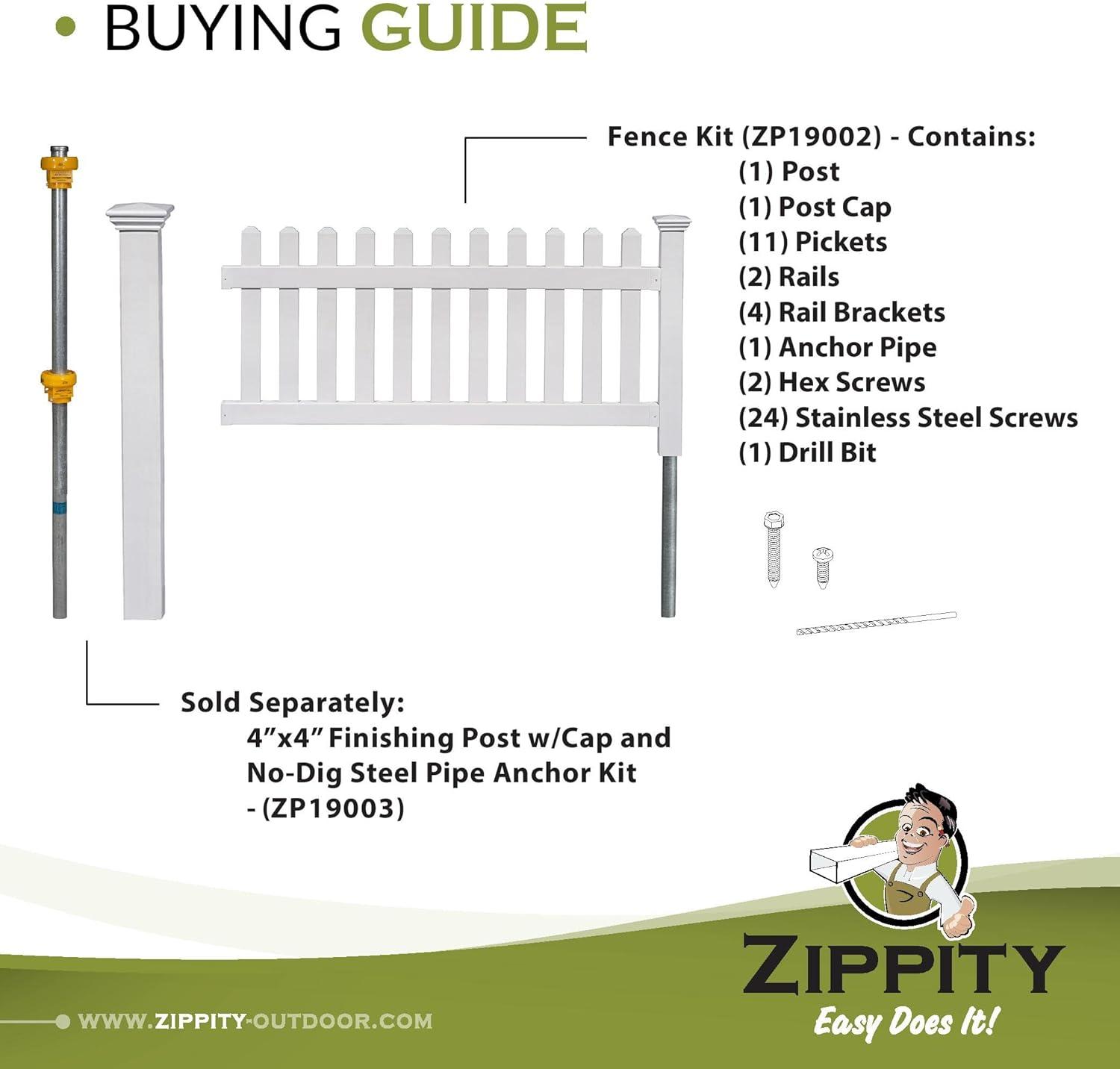 3ft H x 6ft W White Vinyl No Dig Picket Fence Panel