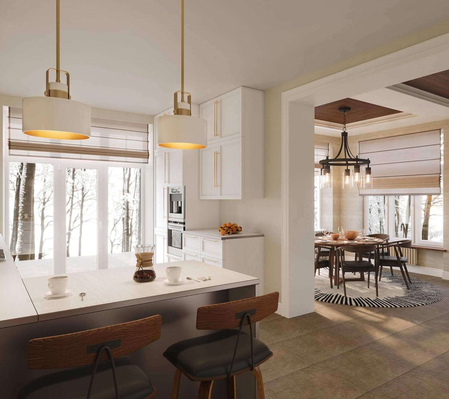 Soft Gold Mini Pendant Lighting 10" Wide Modern Matte White Drum Shade Fixture for Dining Room Home Foyer Kitchen Entryway Bedroom