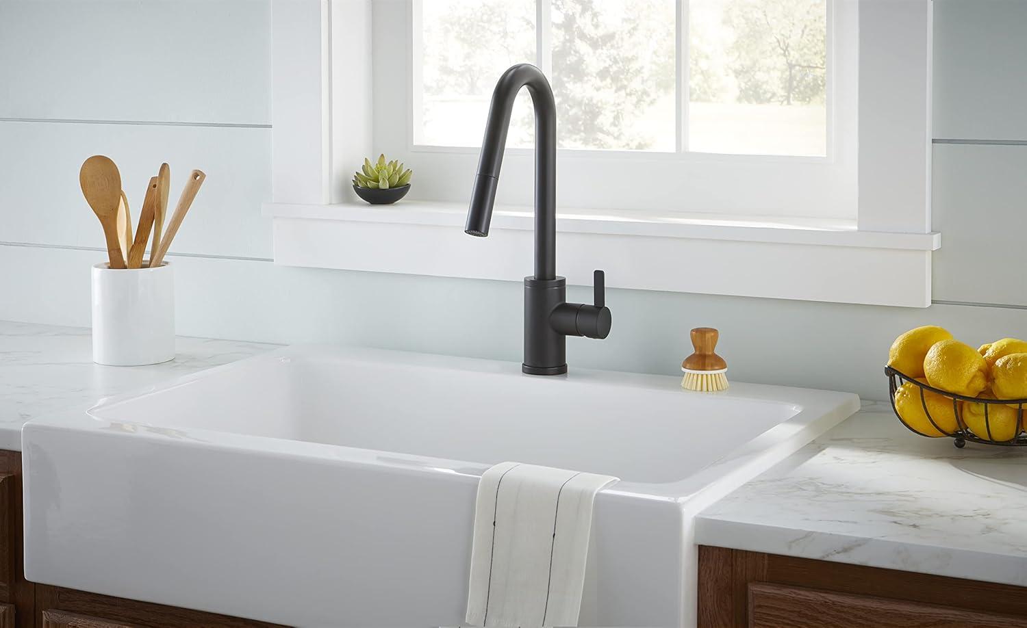 Gerber Satin Black Single Handle Deck-mount Handle Residential Pull-down Kitchen Faucet with Sprayer