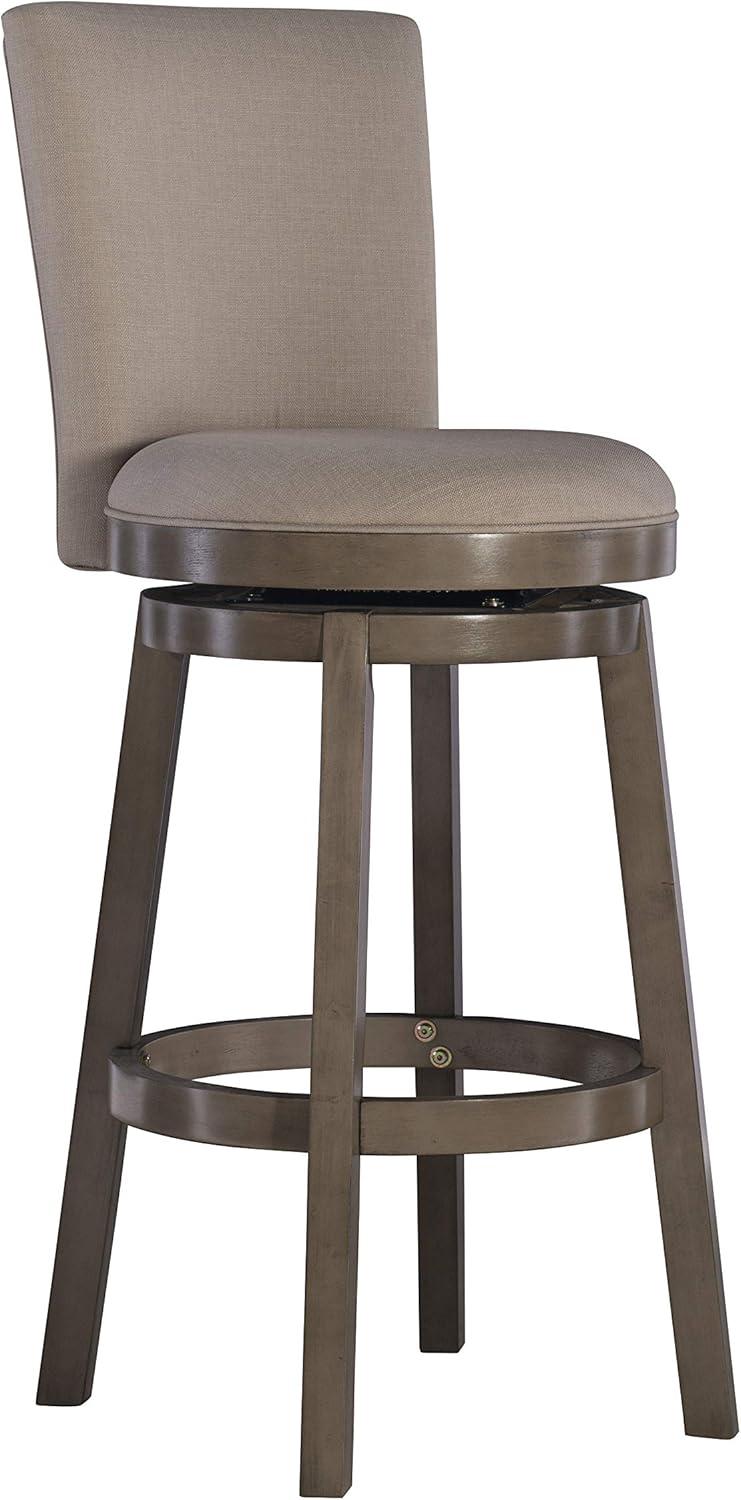 Linon Davis Bar Stool Wood Legs Upholstered Back and Swivel Seat in Rustic Taupe