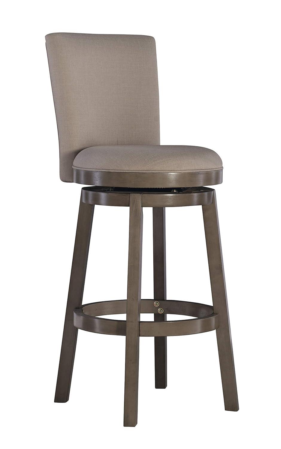 Linon Davis Round 32" Mid Back Swivel Bar Stool, Rustic Taupe/Beige