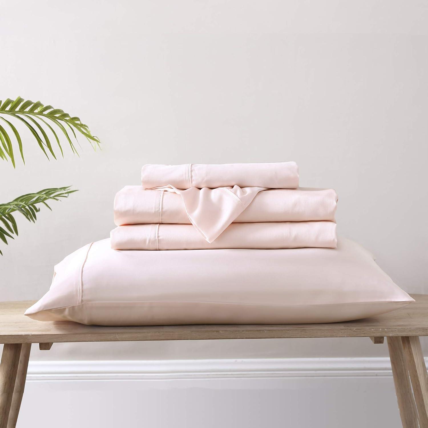 Brielle Home  300 Thread Count TENCEL Lyocell Sateen Sheet Set Blush Queen