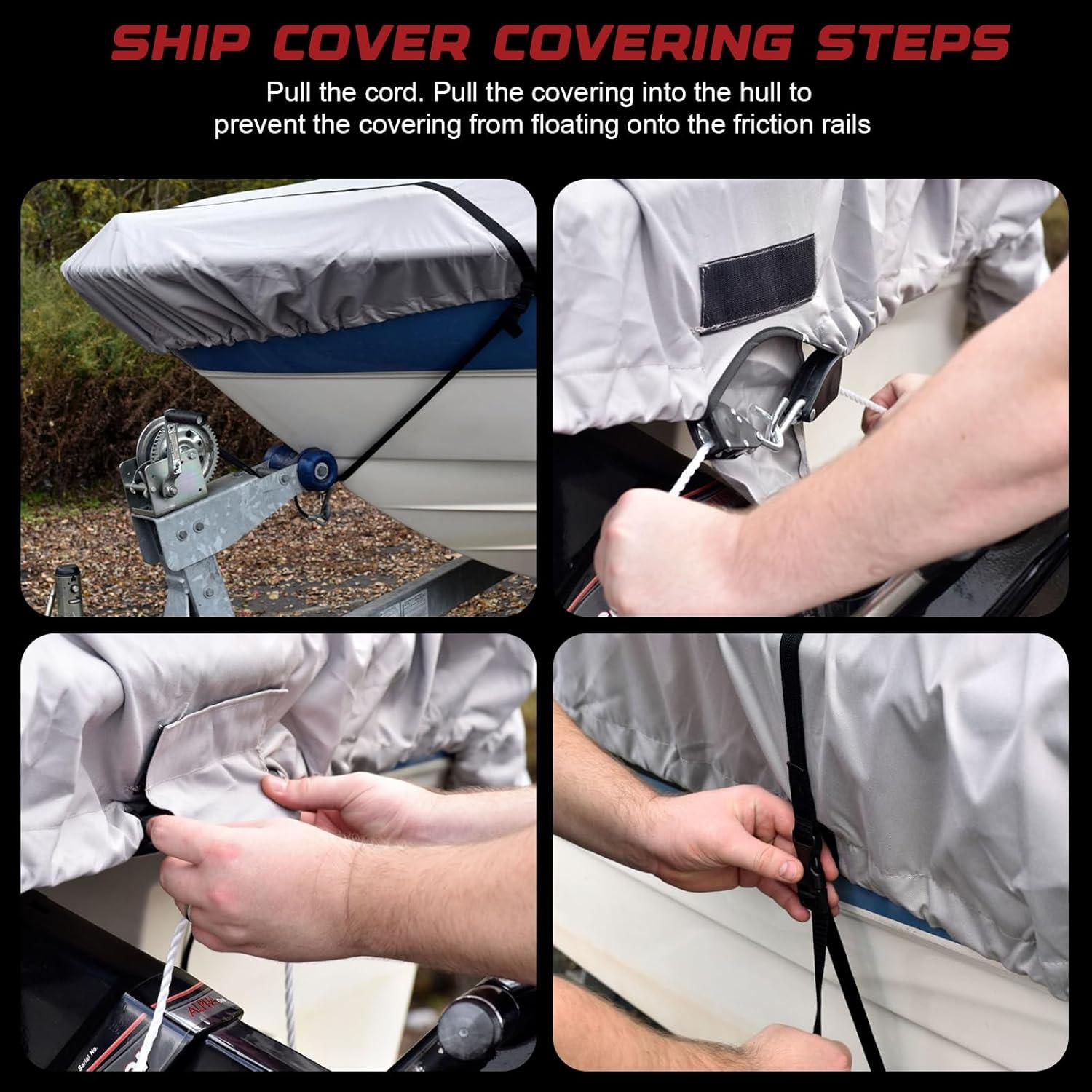 Genrics 14Ft Boat Cover Waterproof Heavy Duty Trailerable Replacement for Jon Boat Grey