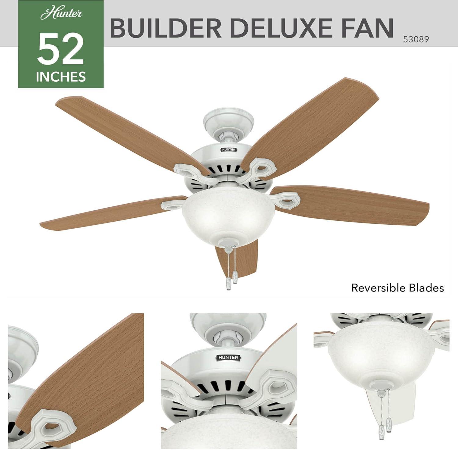 Hunter Fan 52" Builder Deluxe 5 - Blade Standard Ceiling Fan with Pull Chain and Light Kit Included