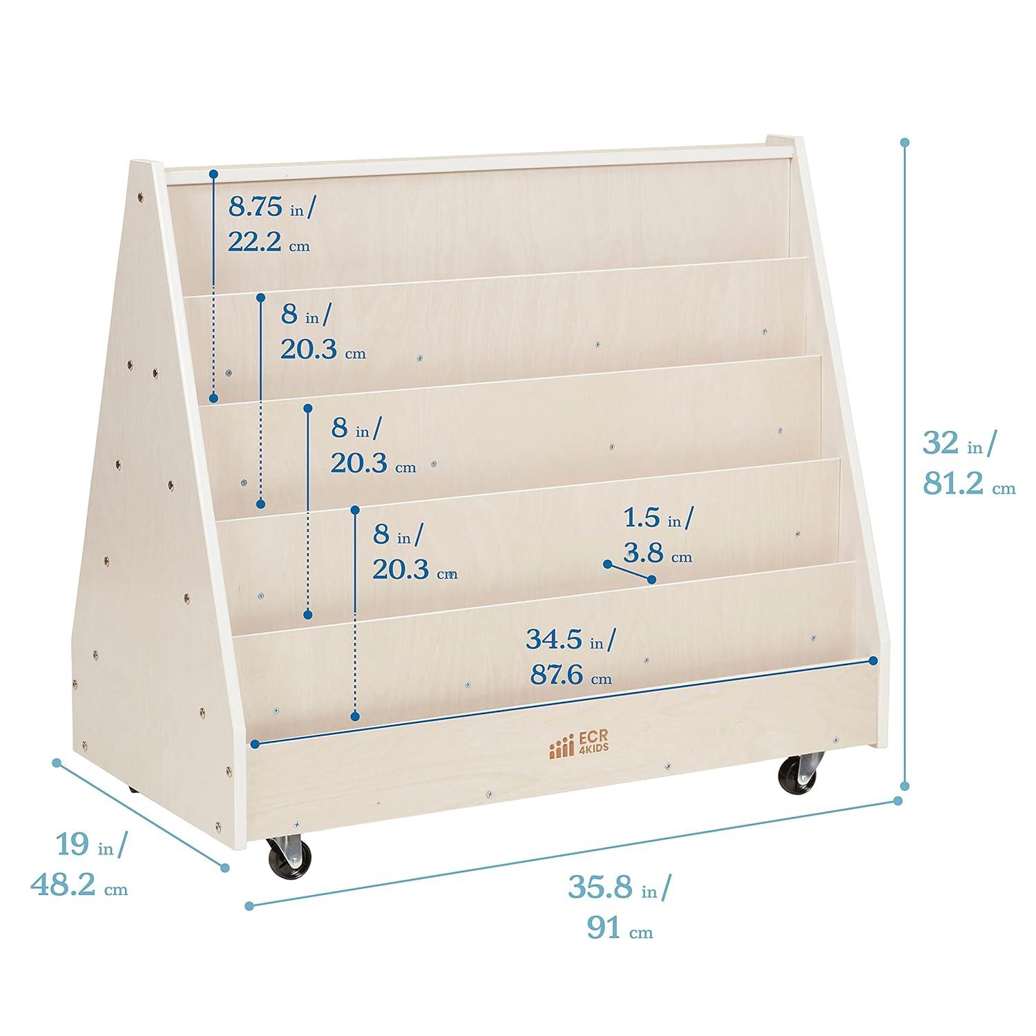 White Wash Double-Sided Mobile Birch Book Display