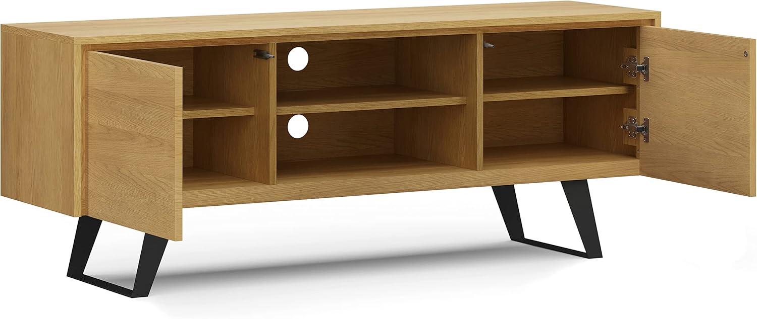 Simpli Home Lowry 63 inch Wide Modern Industrial TV Media Stand in Oak For TVs up to 70 inches