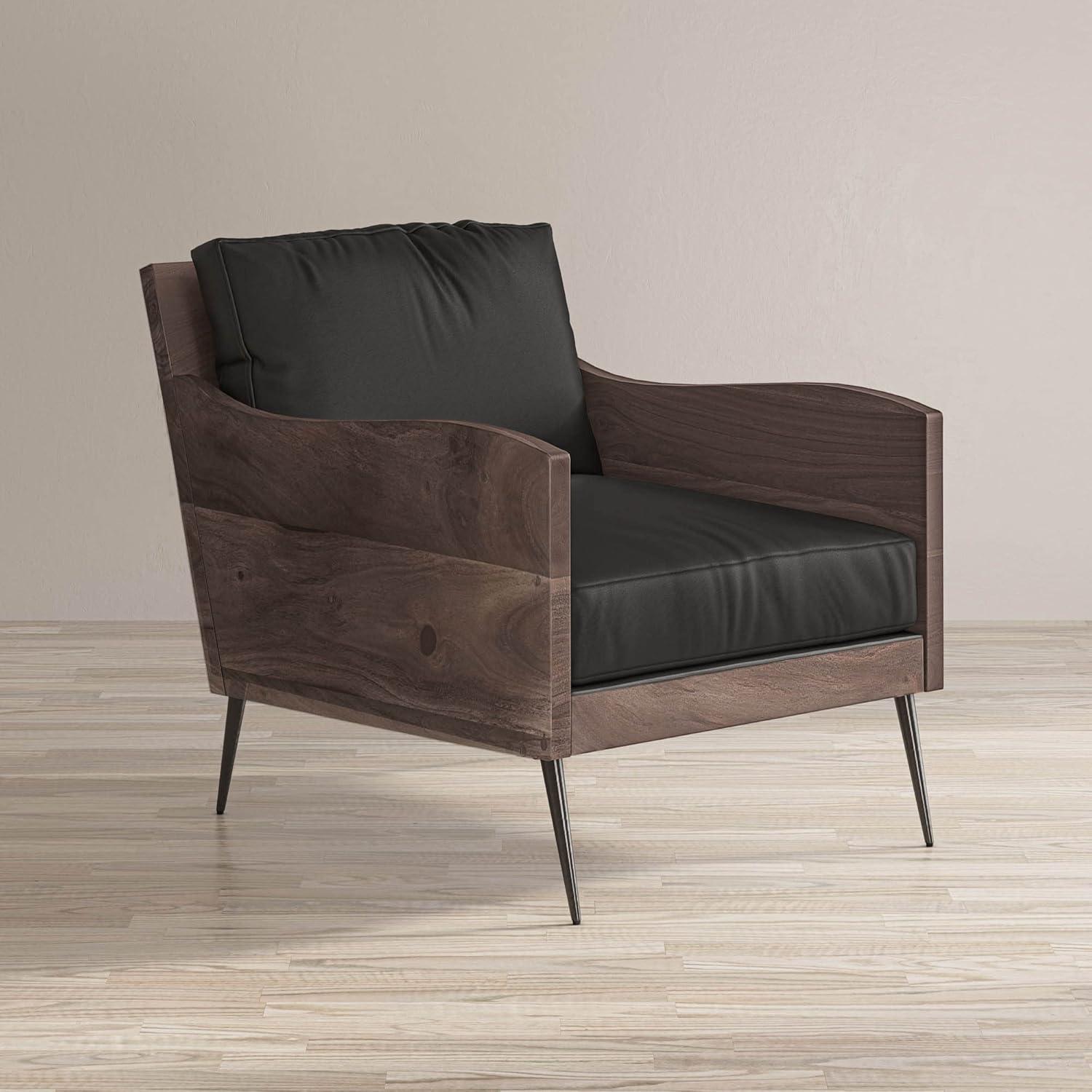 Jofran Karma Genuine Leather Solid Acacia Rustic Accent Chair