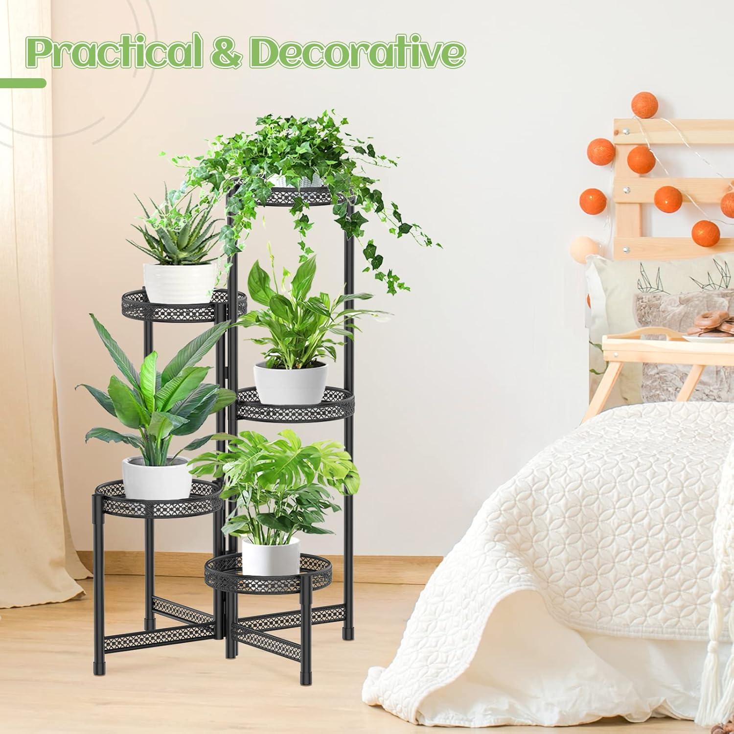 Black Wrought Iron 5-Tier Foldable Plant Stand