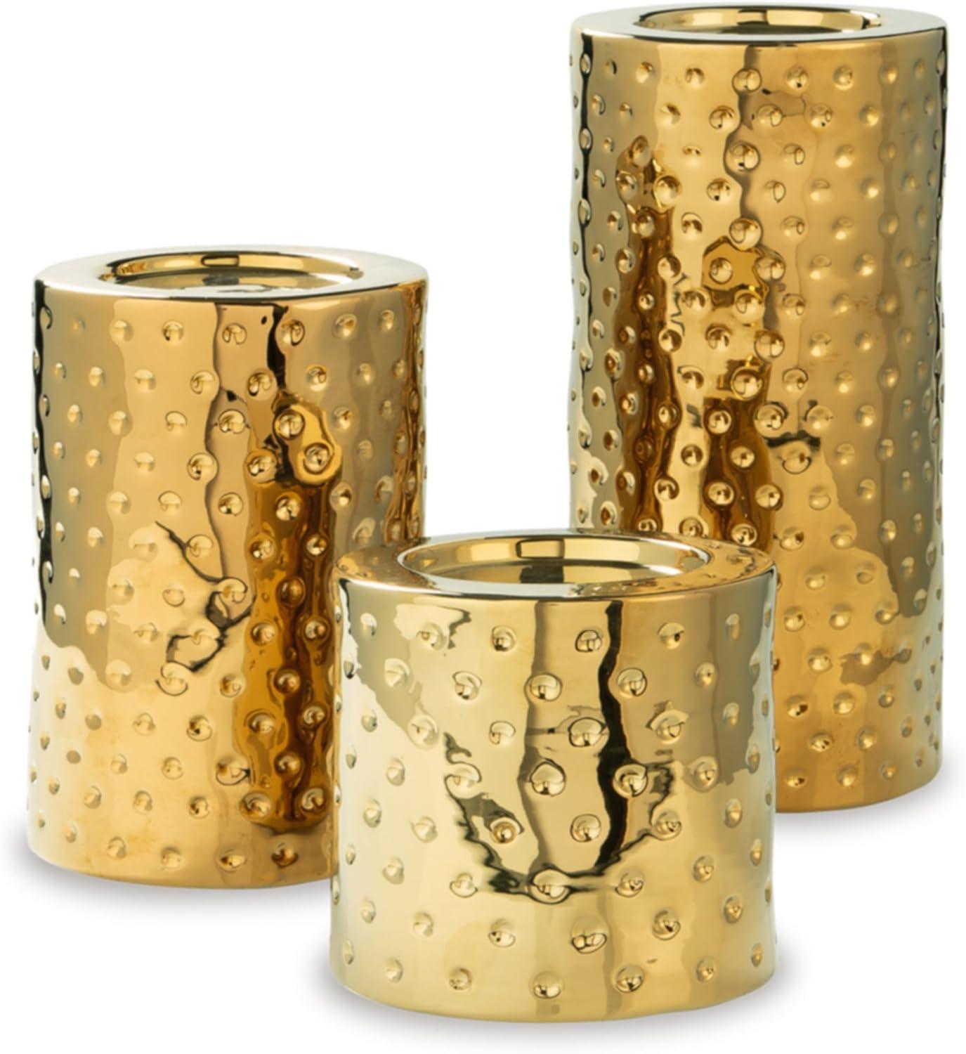 Signature Design by Ashley Contemporary Marisa Candle Holder (Set of 3)  Gold Finish