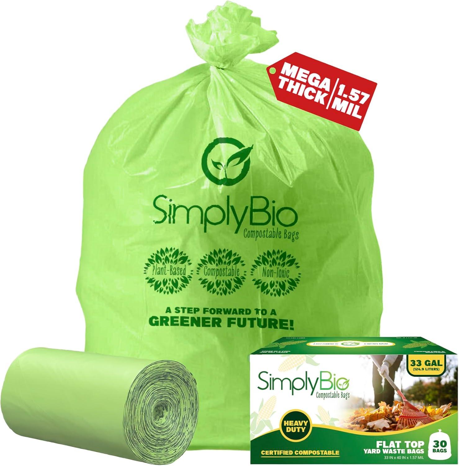 Simply Bio 33 Gallons PLA And PBAT Based Trash Bags - 30 Count