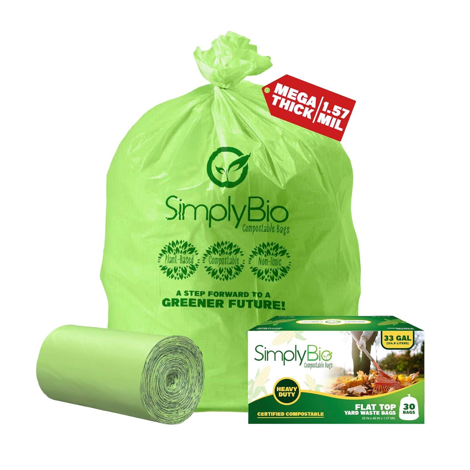 Simply Bio 33 Gallons PLA And PBAT Based Trash Bags - 30 Count