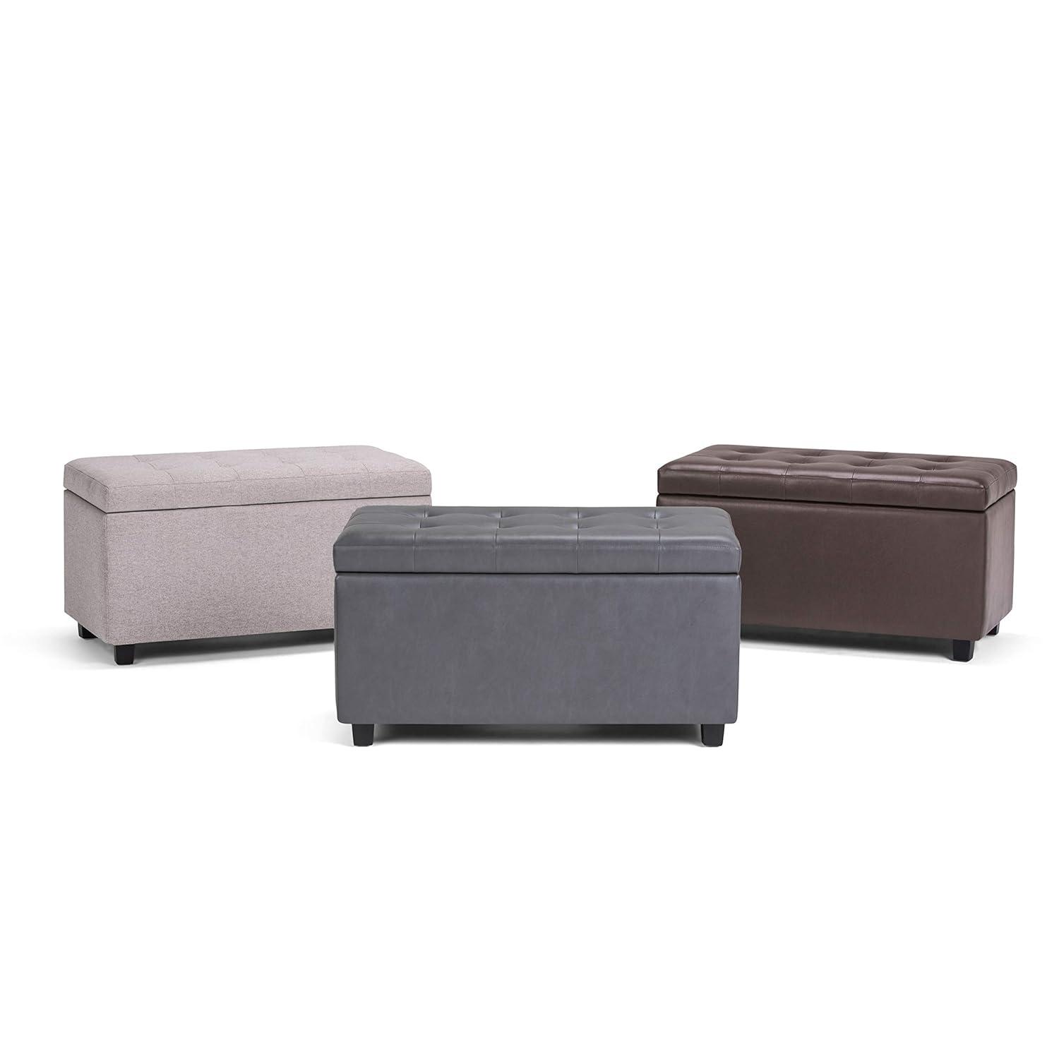 Simpli Home Cosmopolitan 34"W Upholstered Storage Ottoman with Tufted Design and Large Interior Storage