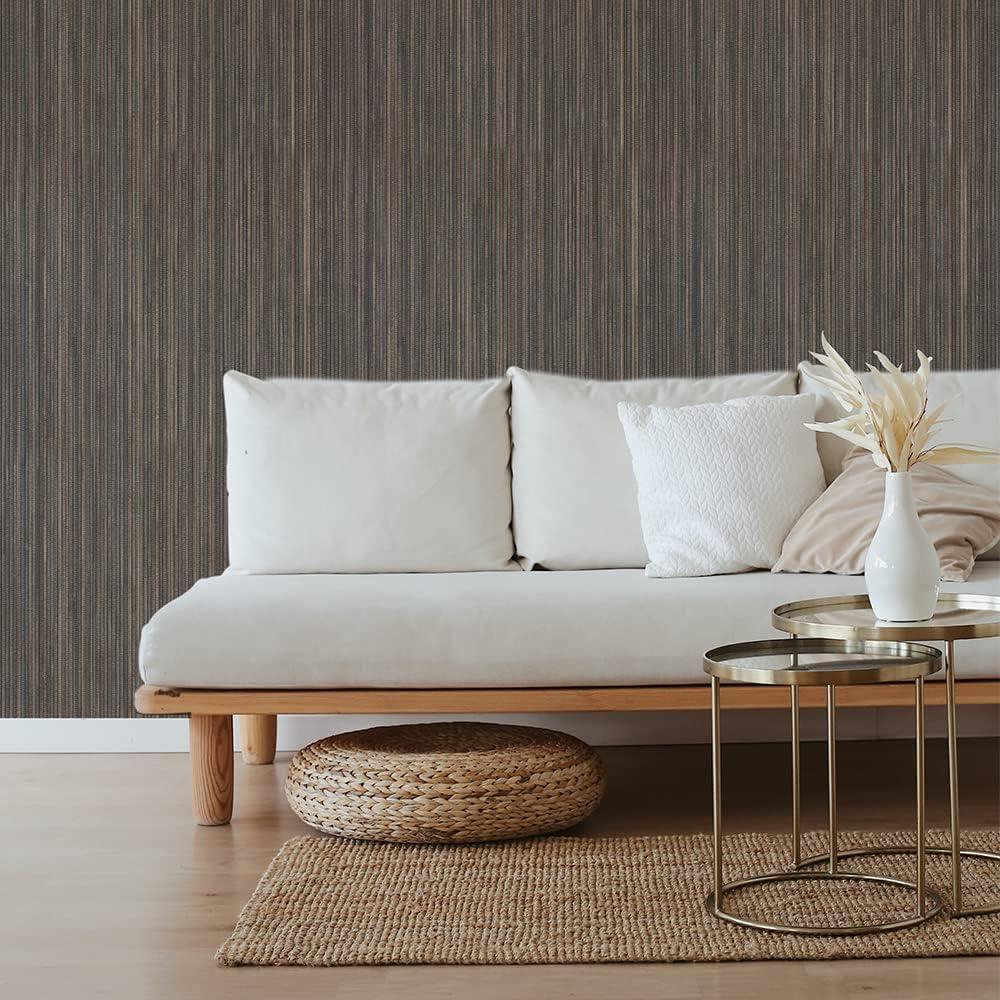 Tempaper & Co. 28 sq ft Faux Grasscloth Removable Peel and Stick Wallpaper Textured Bronze : Vinyl, Self-Adhesive, Thin Stripe Pattern