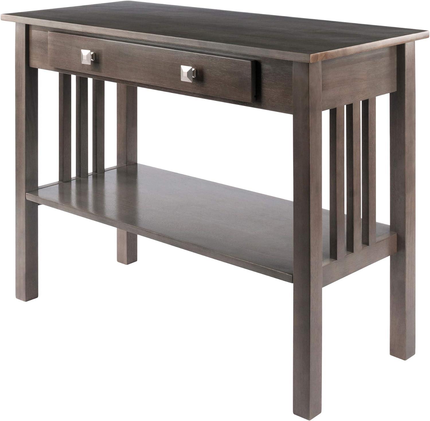 Transitional Oyster Gray Solid Wood Console Table with Storage