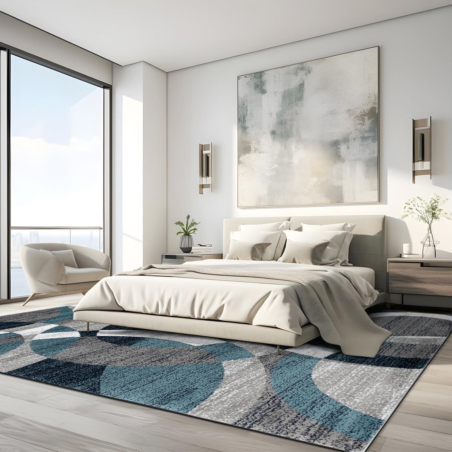 World Rug Gallery Geometric Circles Blue 7'10" x 10'2" Area Rug