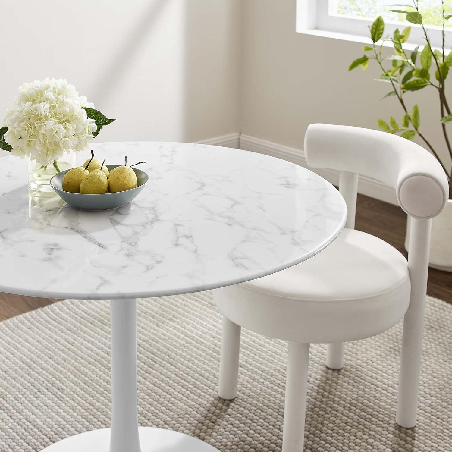 Elysian 40" White Round Marble and Wood Dining Table