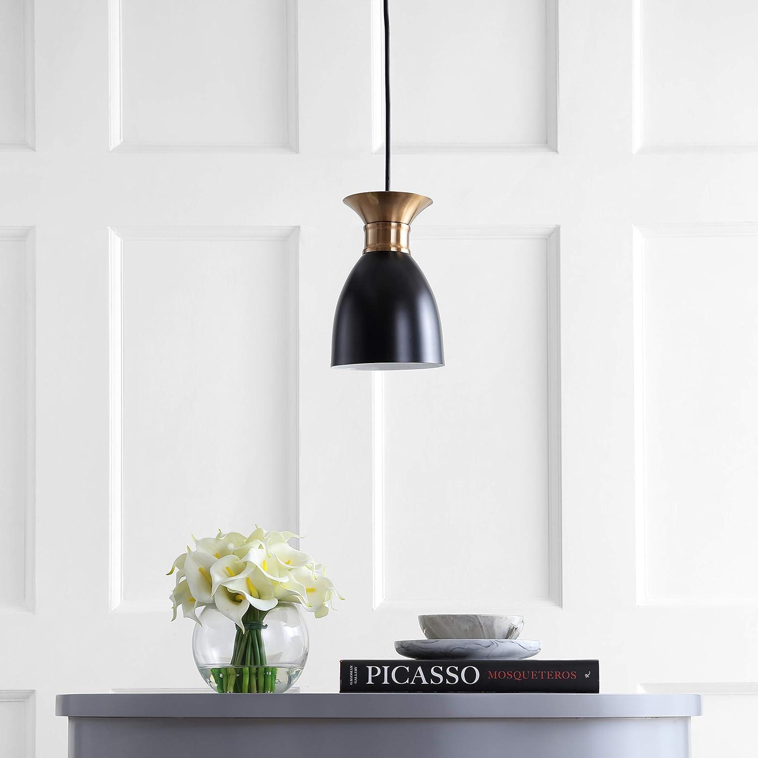 Edison 5.75" Matte Black & Brass Gold LED Pendant Light