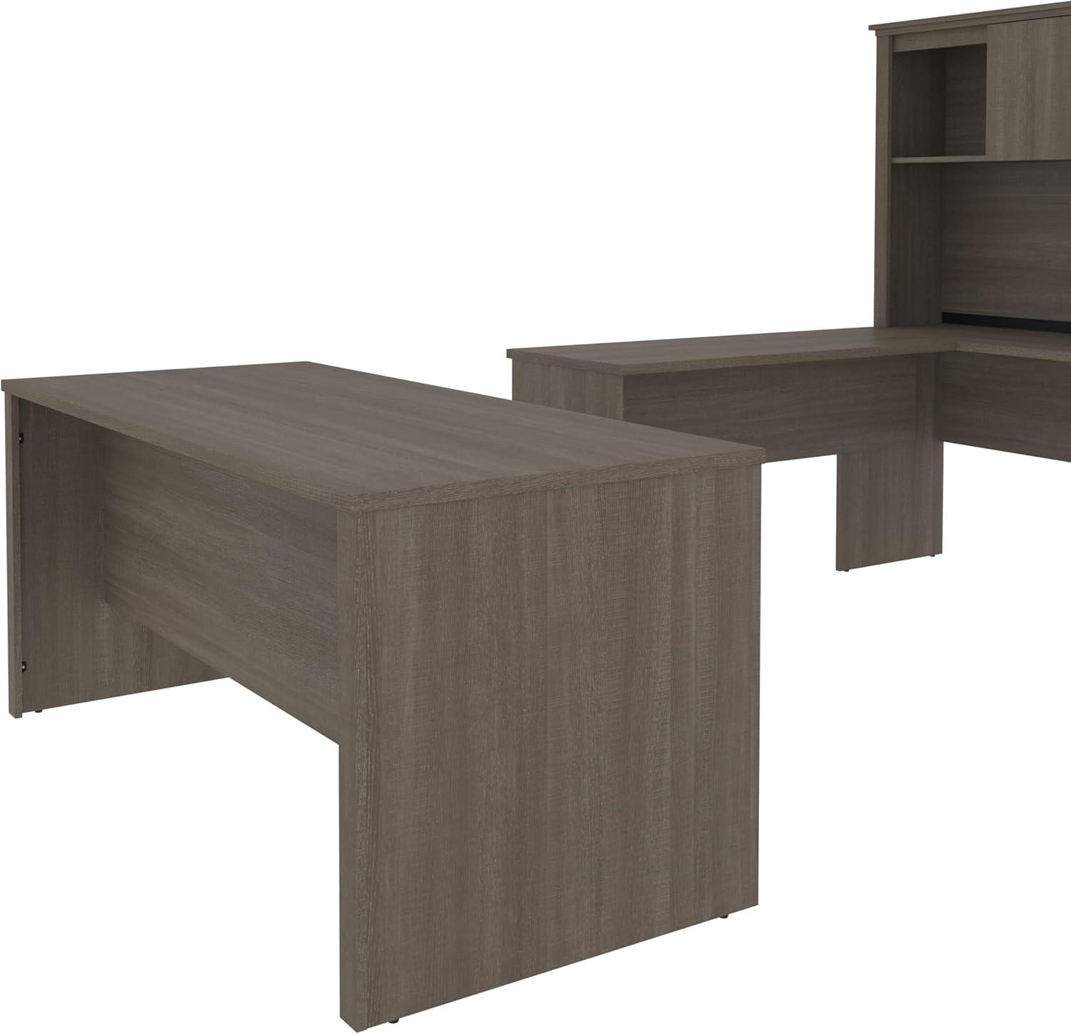 Bestar Logan 66W U or L-Shaped Executive Office Desk with Pedestal and Hutch in bark grey