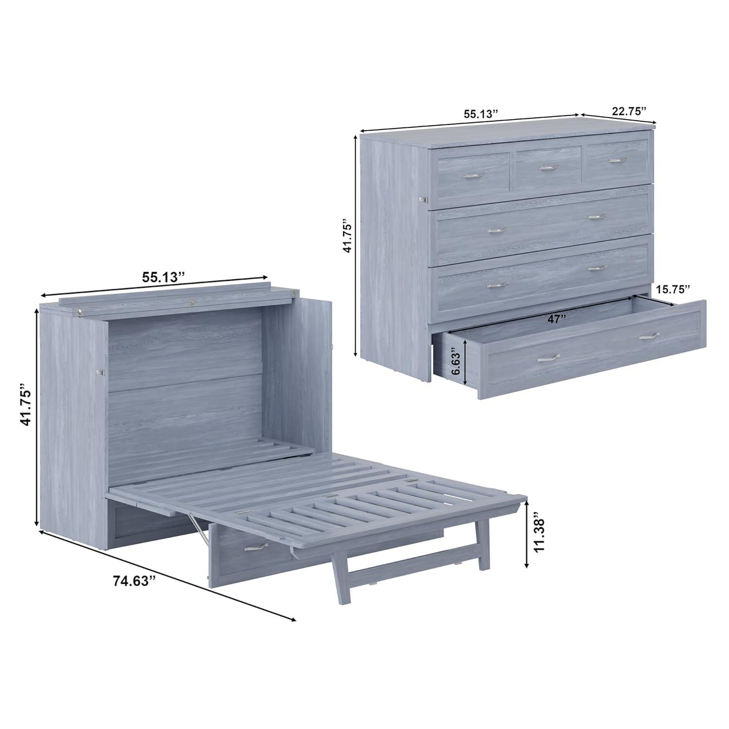 Full Northfield Murphy Bed Chest in Driftwood Grey