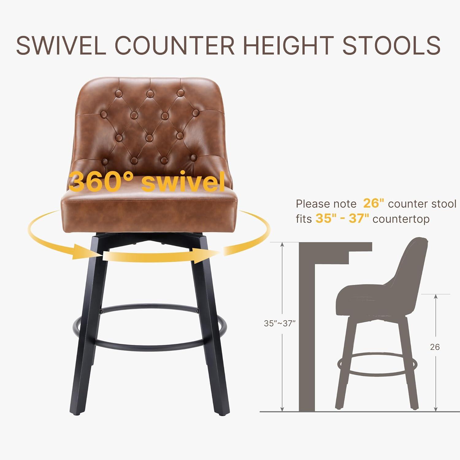 Dycanpo 26''H Swivel Counter Height Bar Stools Set of 2 with Back Dining Chairs for Home, Brown