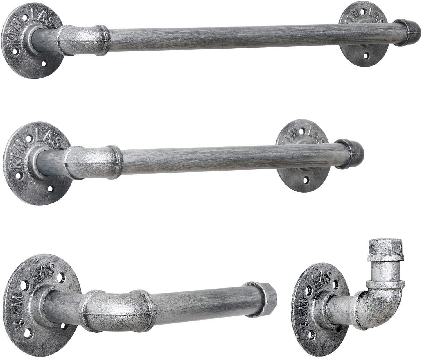 Industrial Matte Gray Steel Wall Mounted Towel Bar Set