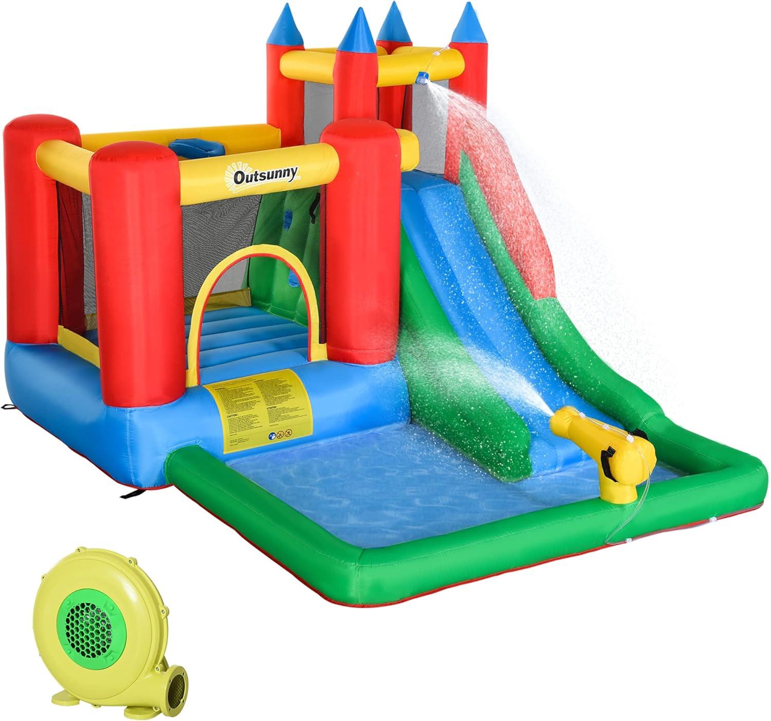 Outsunny 6-in-1 Kids Bounce House & Water Slide, 264 lbs, Ages 3-8