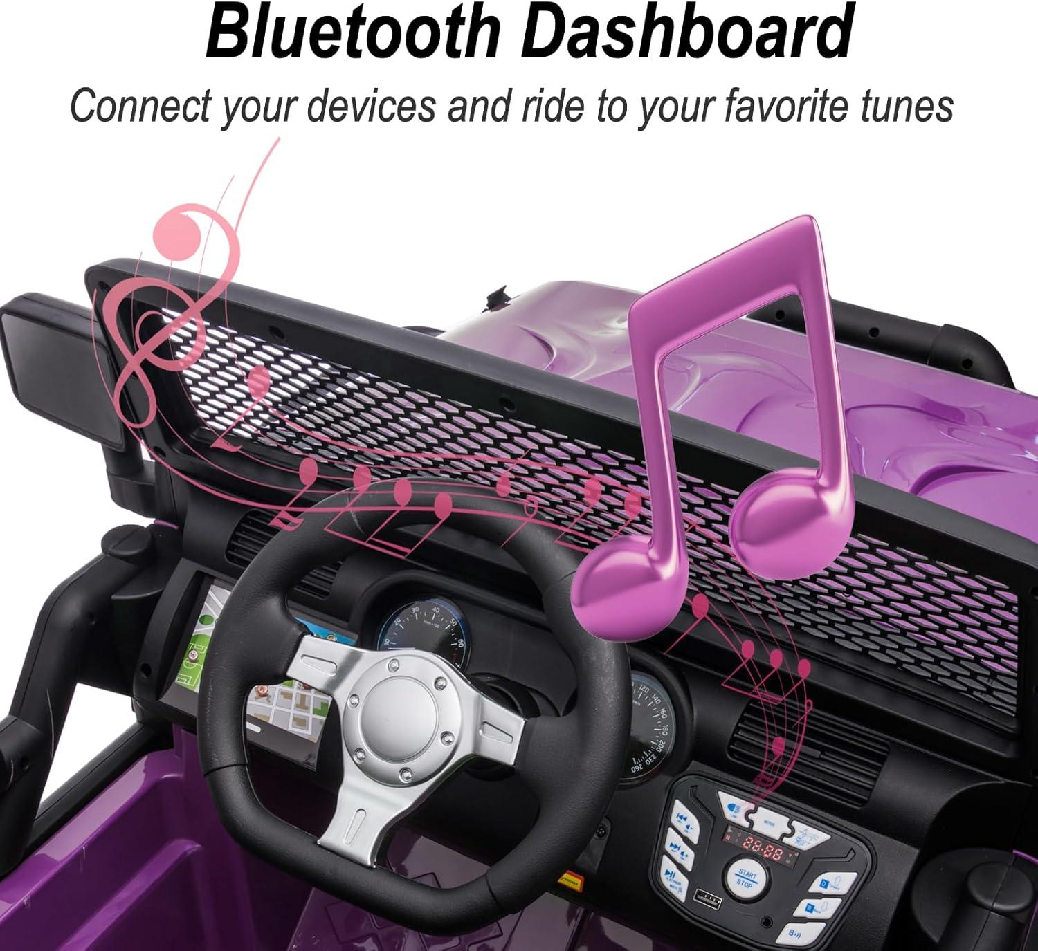 Hikiddo 24 Volt Ride on Toys, 2-Seater Ride on Truck Electric Car for Big Kids with Remote, Bluetooth - Purple