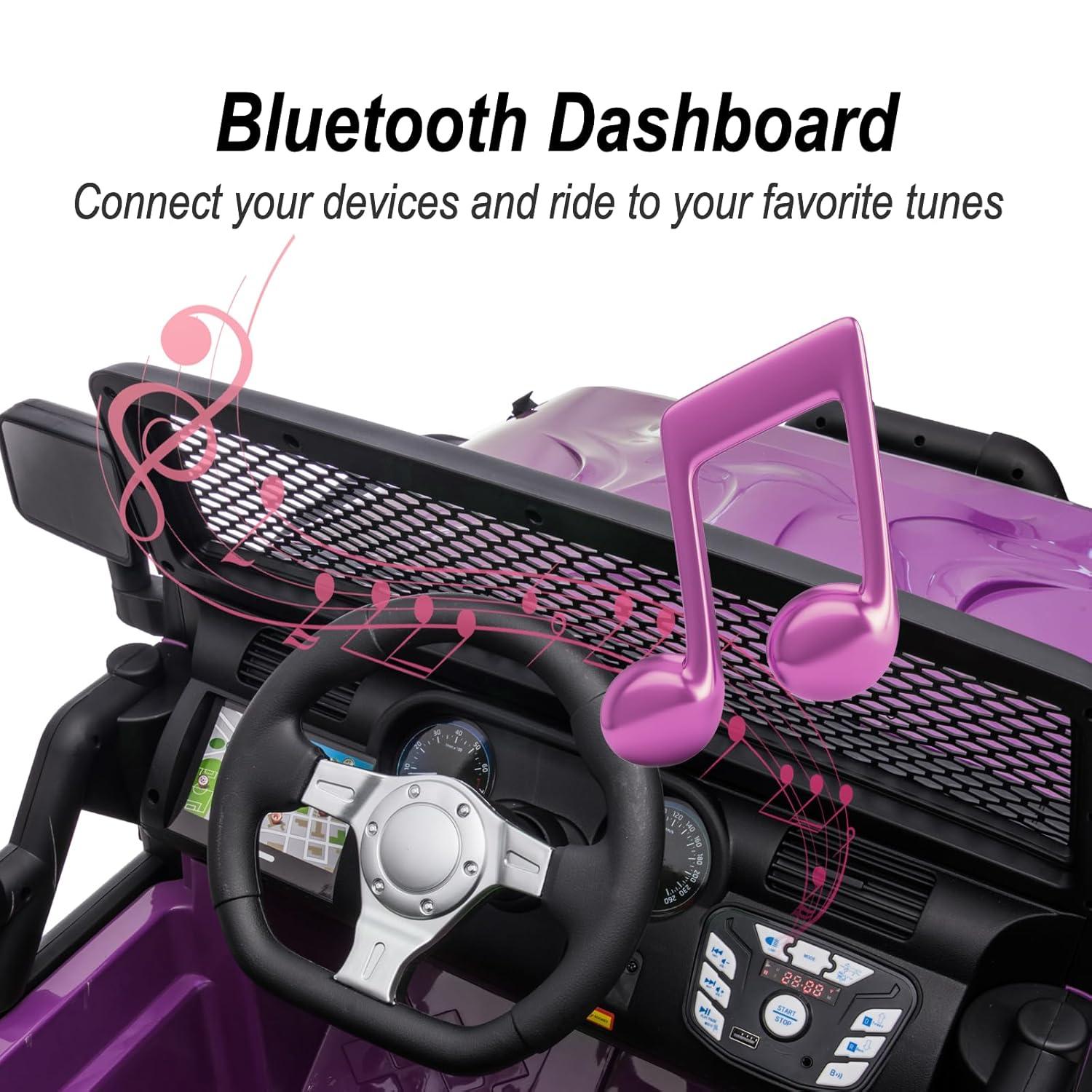 Hikiddo 24 Volt Ride on Toys, 2-Seater Ride on Truck Electric Car for Big Kids with Remote, Bluetooth - Purple