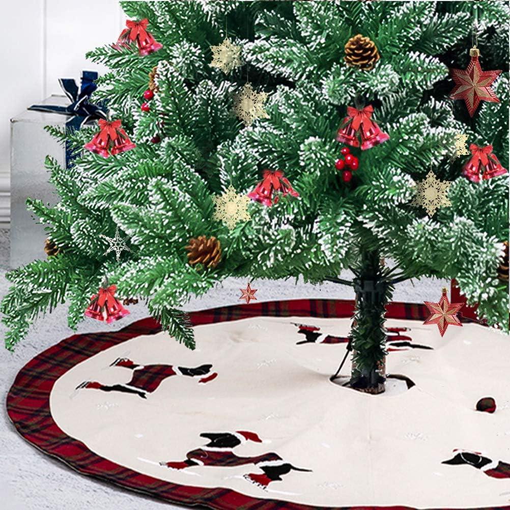 48" Embroidered Dachshund Christmas Tree Skirt with Plaid Edge