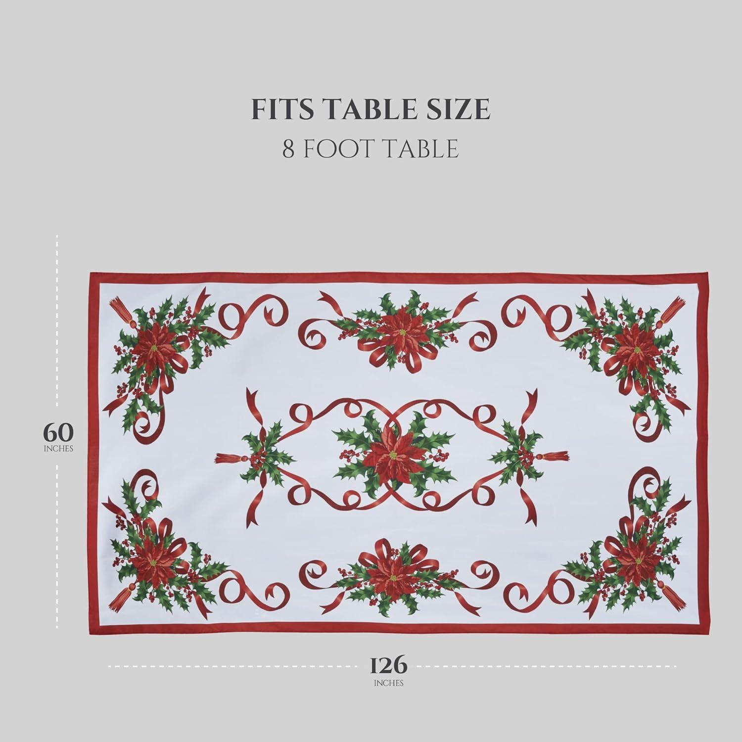 Elegant Christmas Ribbon Tablecloth with Red and Green Design, 60 x 126 Inch