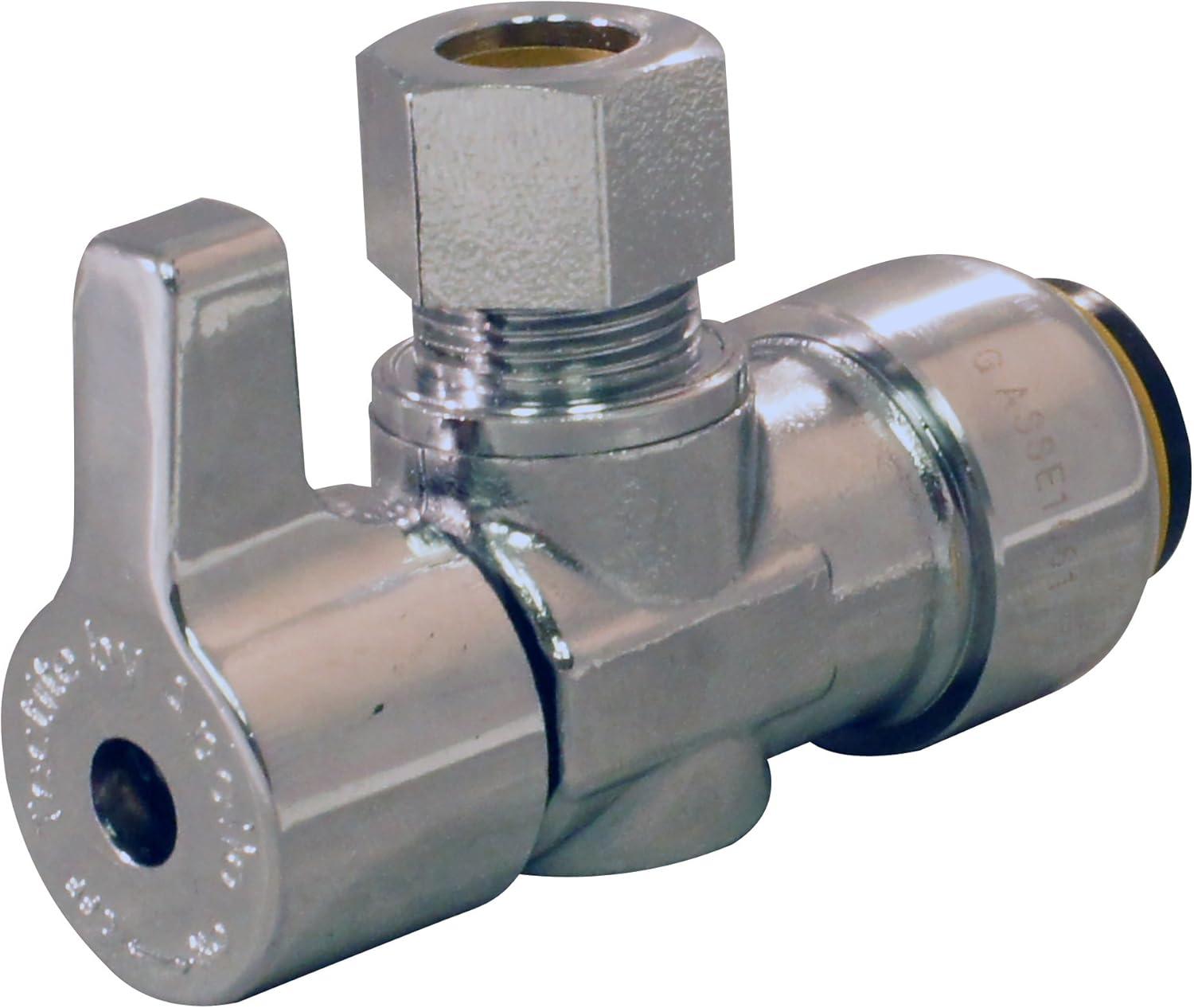 Tectite FSBVA1238C 1/2 in. Chrome-Plated Brass Push-to-Connect x 3/8 in. O.D. Compression Quarter-Turn Angle Stop Valve