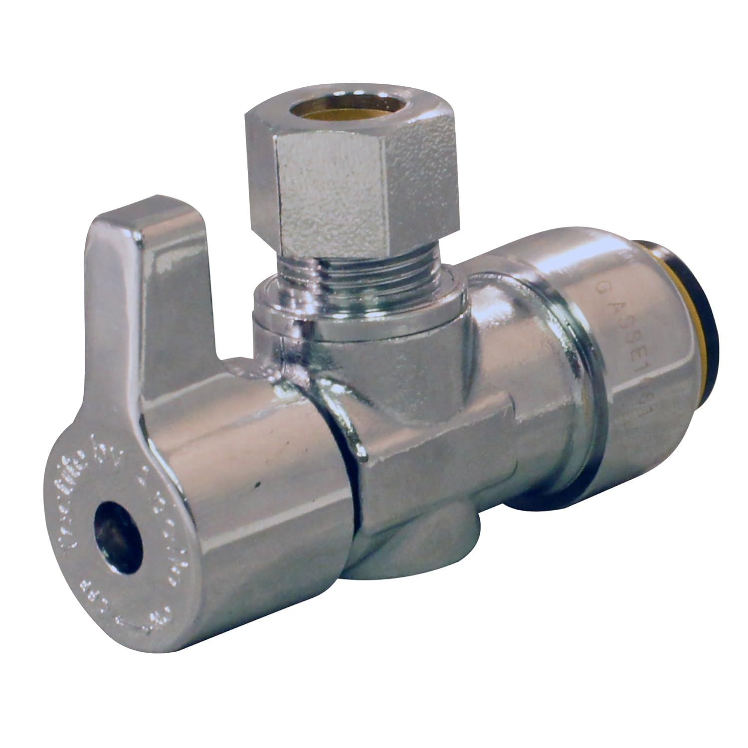 Tectite FSBVA1238C 1/2 in. Chrome-Plated Brass Push-to-Connect x 3/8 in. O.D. Compression Quarter-Turn Angle Stop Valve