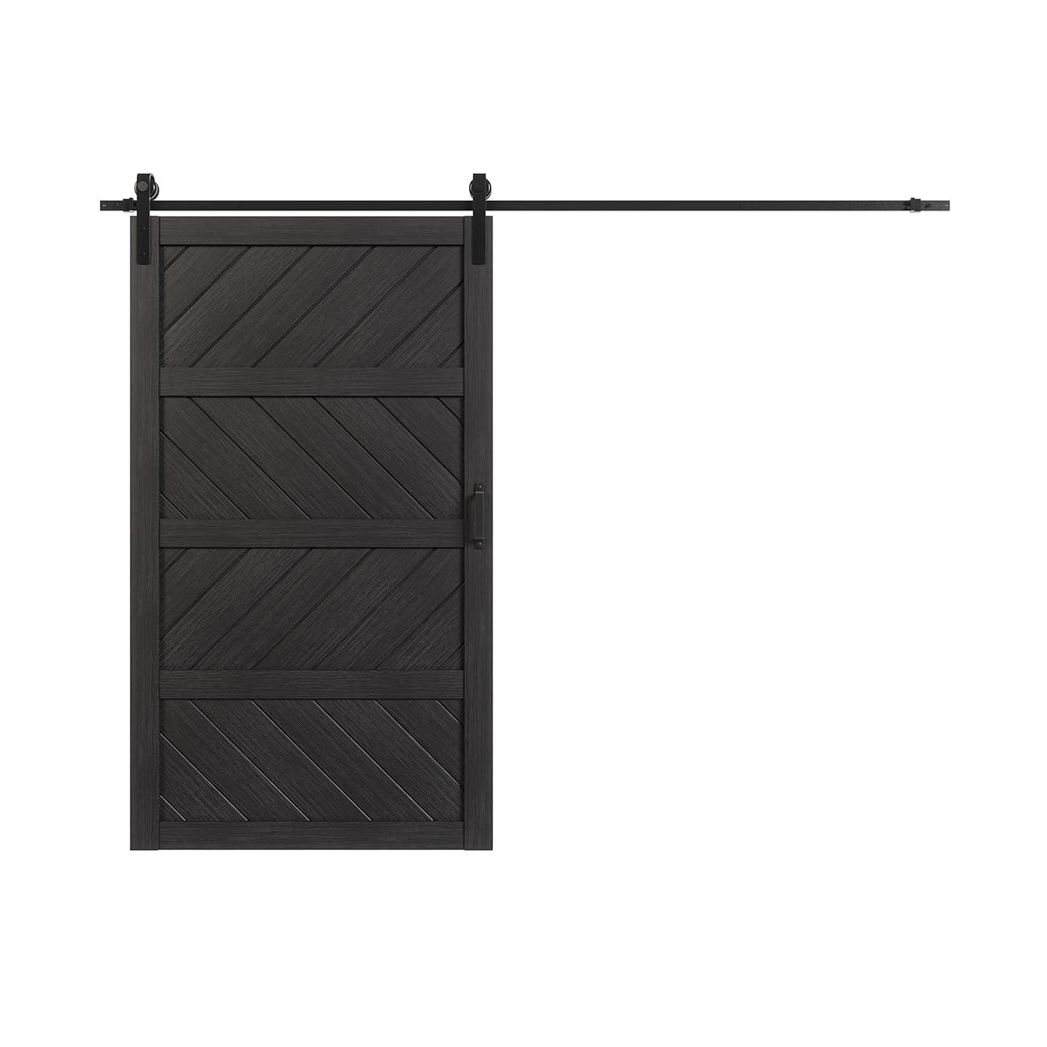 Sliding Barn Door 48”x84”, Black Barn Door with Modern Paneled Wave Design, Complete Barn Door Set, Waterproof PVC Surface, Assembly Required for Bedroom, Living Room, Closet, or Bathroom
