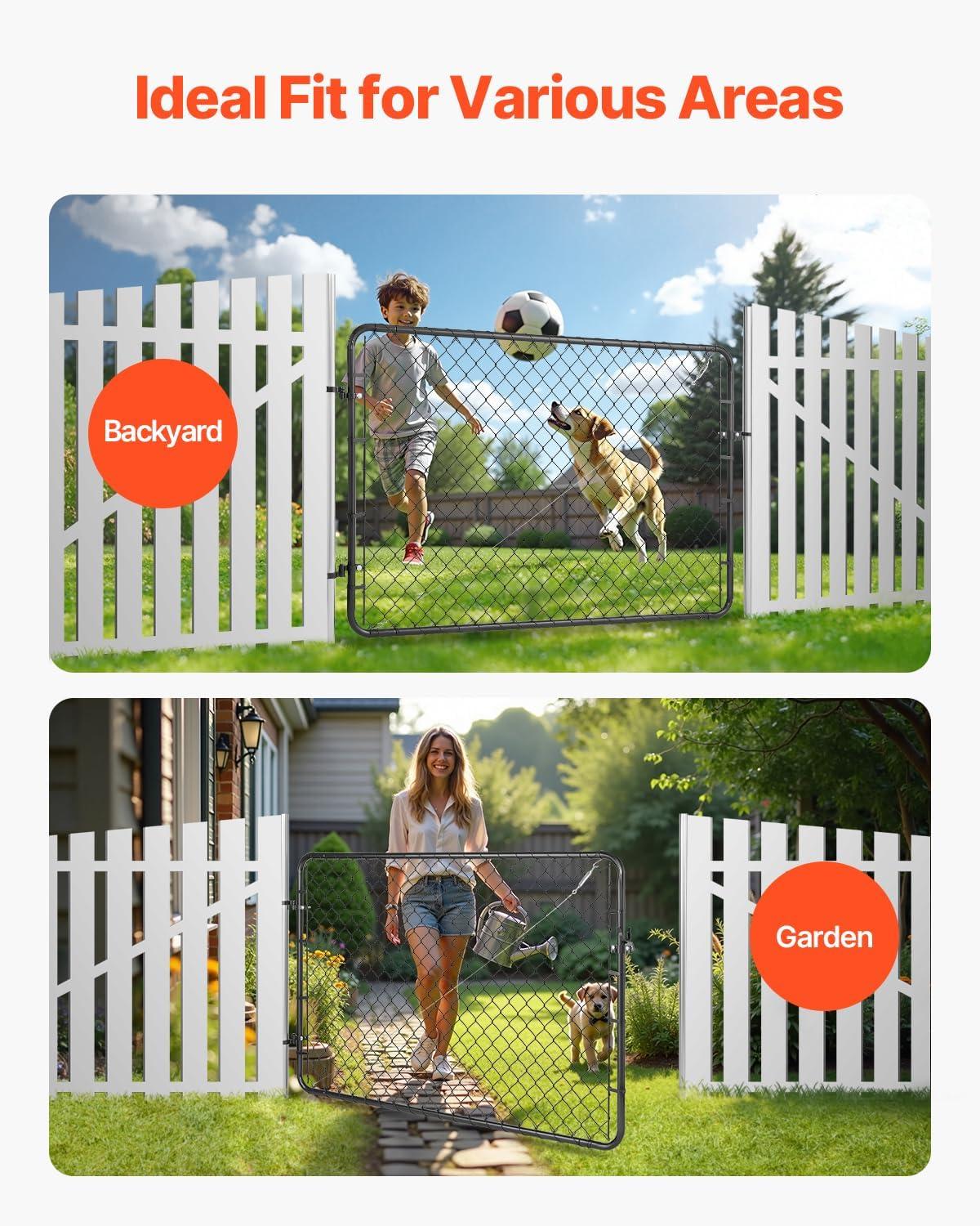 VEVOR Chain Link Fence Gate, 72 x 48 in, Adjustable Chain Link Fence Panel, Fit 2.2-6 ft (W) x 6 ft (H) Garden Fence Gate Opening, Fencing Gate with Plastic Coating, for Farm Black, Posts Not Included