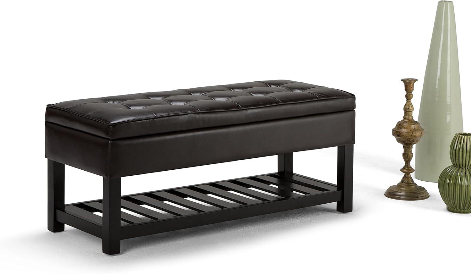 Simpli Home Cosmopolitan 44"W Transitional Tufted Storage Ottoman Bench with Lift Top