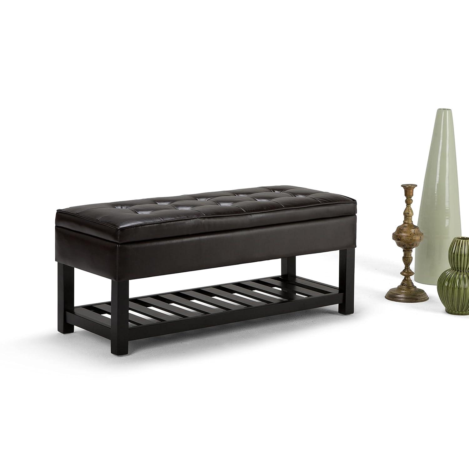 Simpli Home Cosmopolitan 44"W Transitional Tufted Storage Ottoman Bench with Lift Top