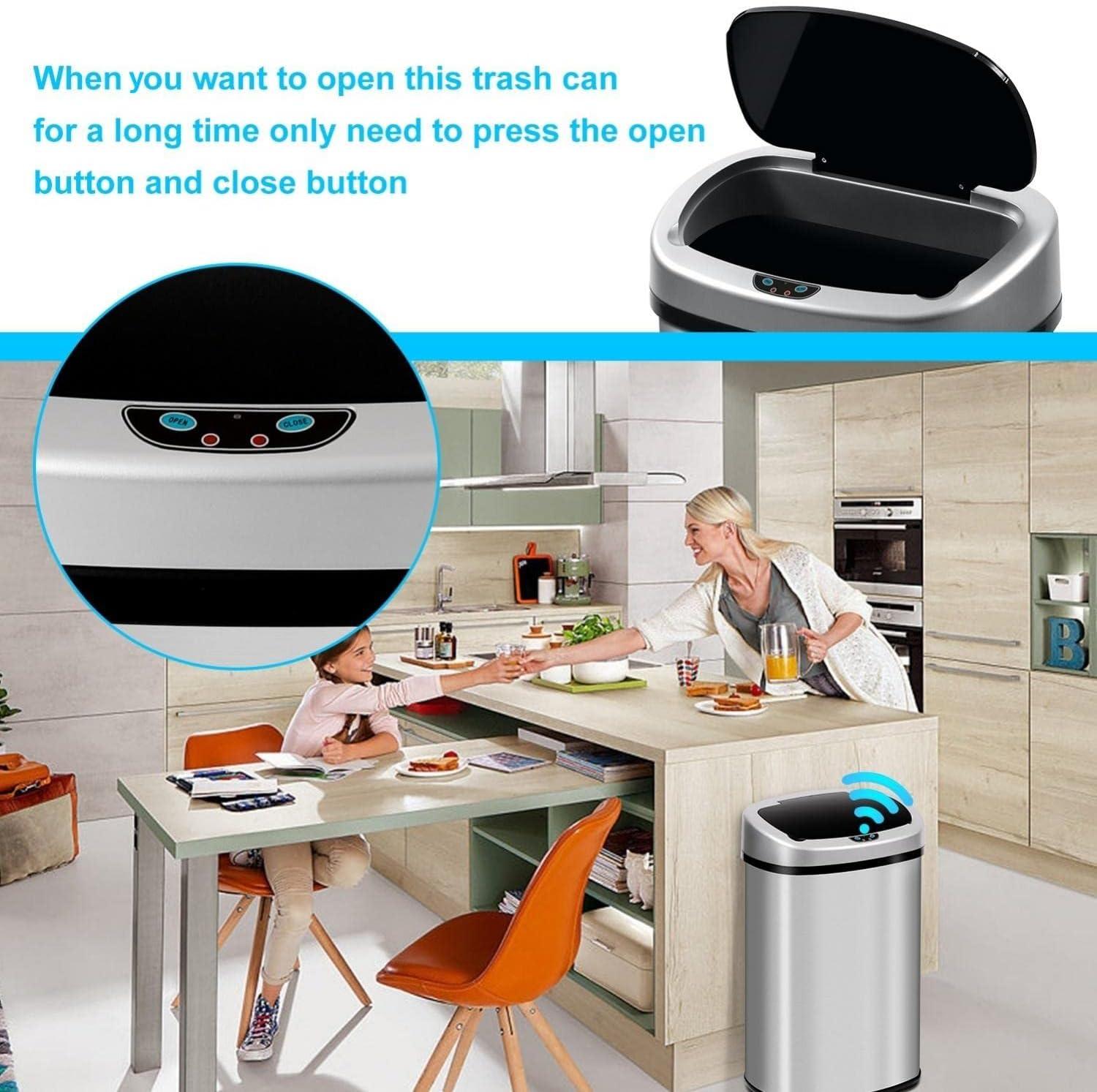 FDW Kitchen Trash Can with Lid, 13 Gallon Automatic Garbage Can for Bathroom Bedroom Home Office 50 Liter Touch Free Stainless Steel Waste Bin,Black