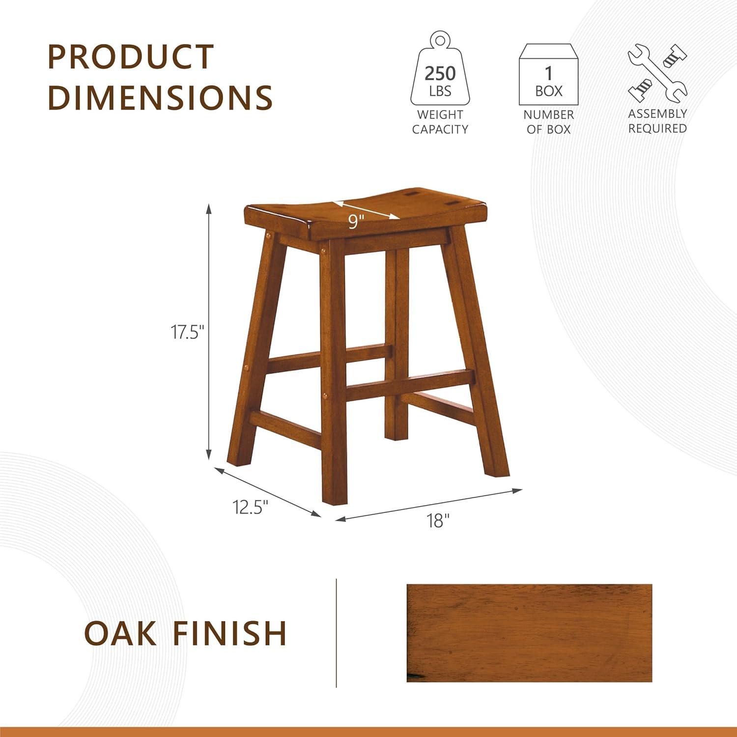 Kingfisher Lane 18" Solid Wood Dining Stool in Oak (Set of 2)