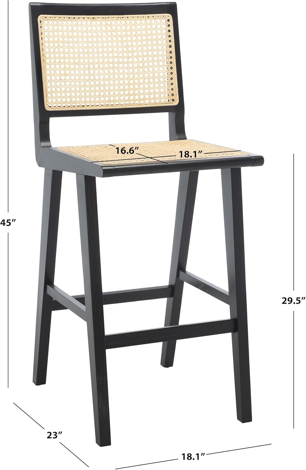 SAFAVIEH Couture Hattie Square Mid Back Bar Stool, Black/Natural