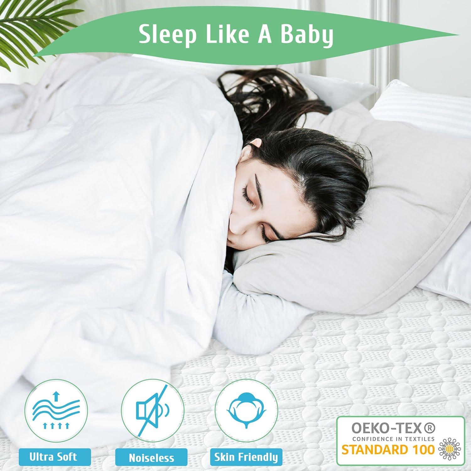 DLD Queen Mattress Protector, Waterproof Breathable Noiseless Queen Mattress Pad with Deep Pocket for 6-18 inches Mattress, White