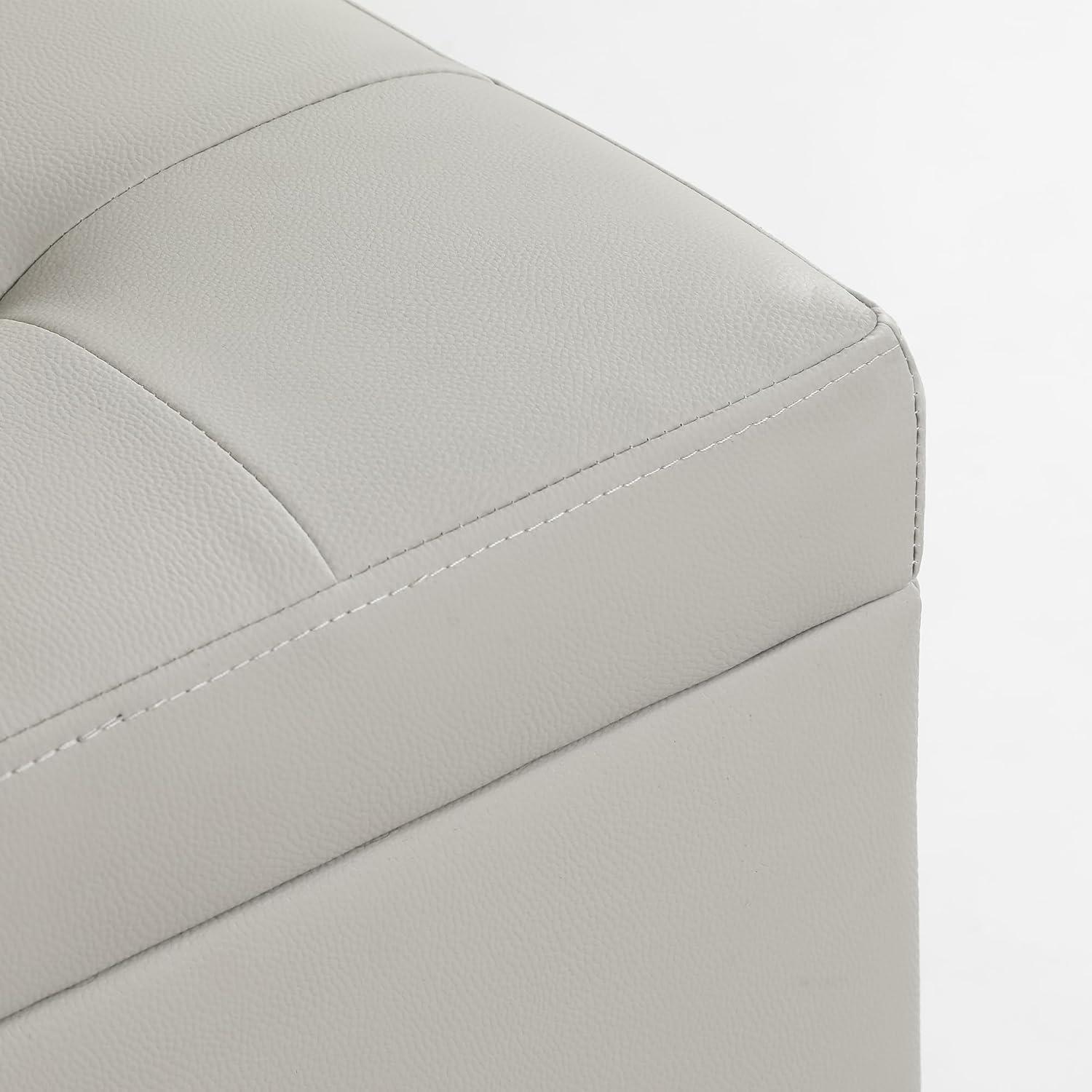 Elephant Grey Faux Leather Tufted Storage Ottoman with Cherry Wood Legs