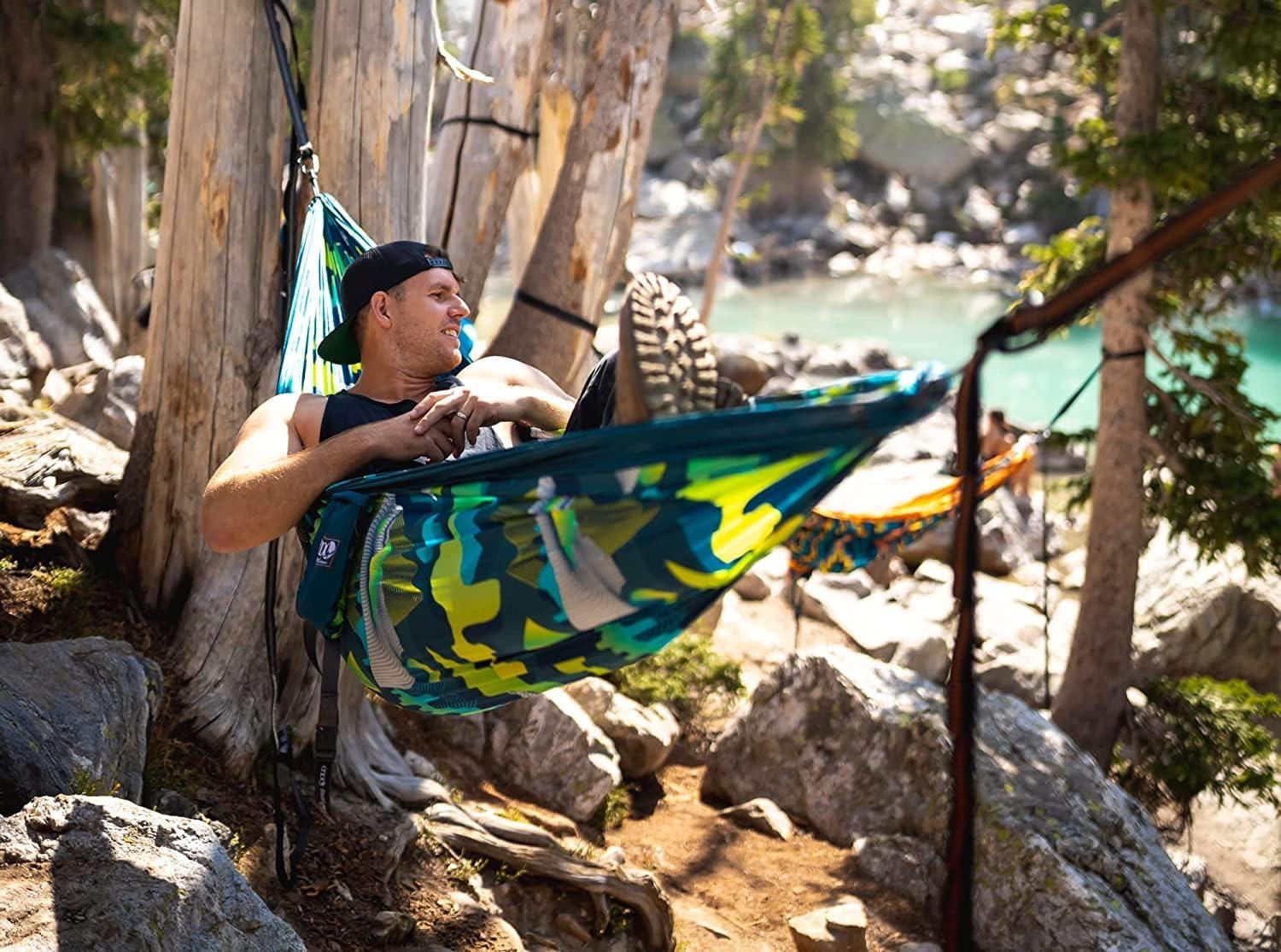 ENO, Eagles Nest Outfitters DoubleNest Print Lightweight Camping Hammock, 1 to 2 Person, Retro/Emerald