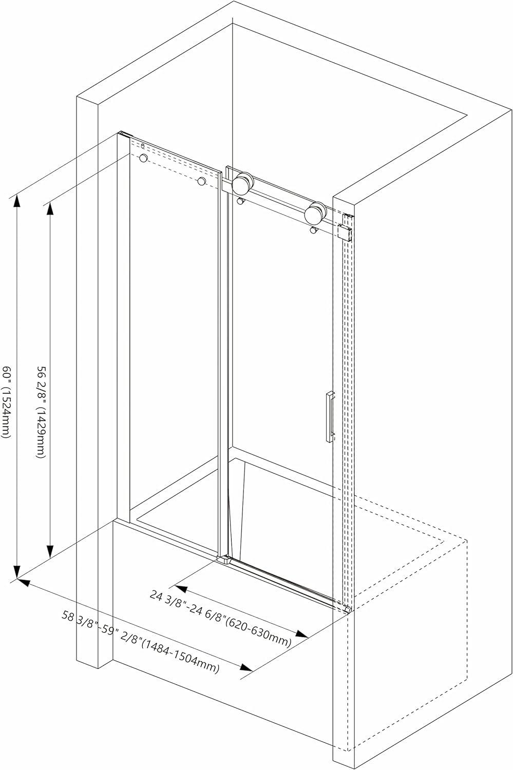 59" W x 60" H Single Sliding Frameless Tub Door with 5/16"(8mm) Clear Tempered Glass