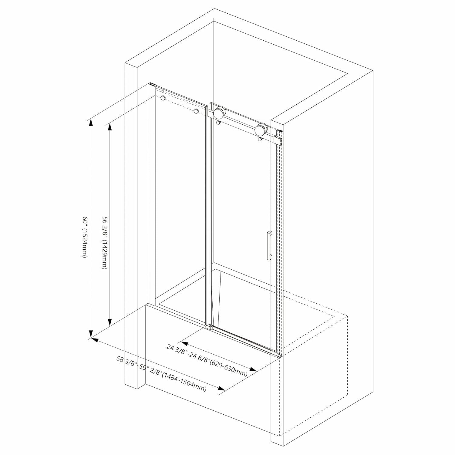 Sunrosa 60" W x 60" H Single Sliding Frameless Tub Door with 5/16"(8mm) Clear Tempered Glass SL7232-B