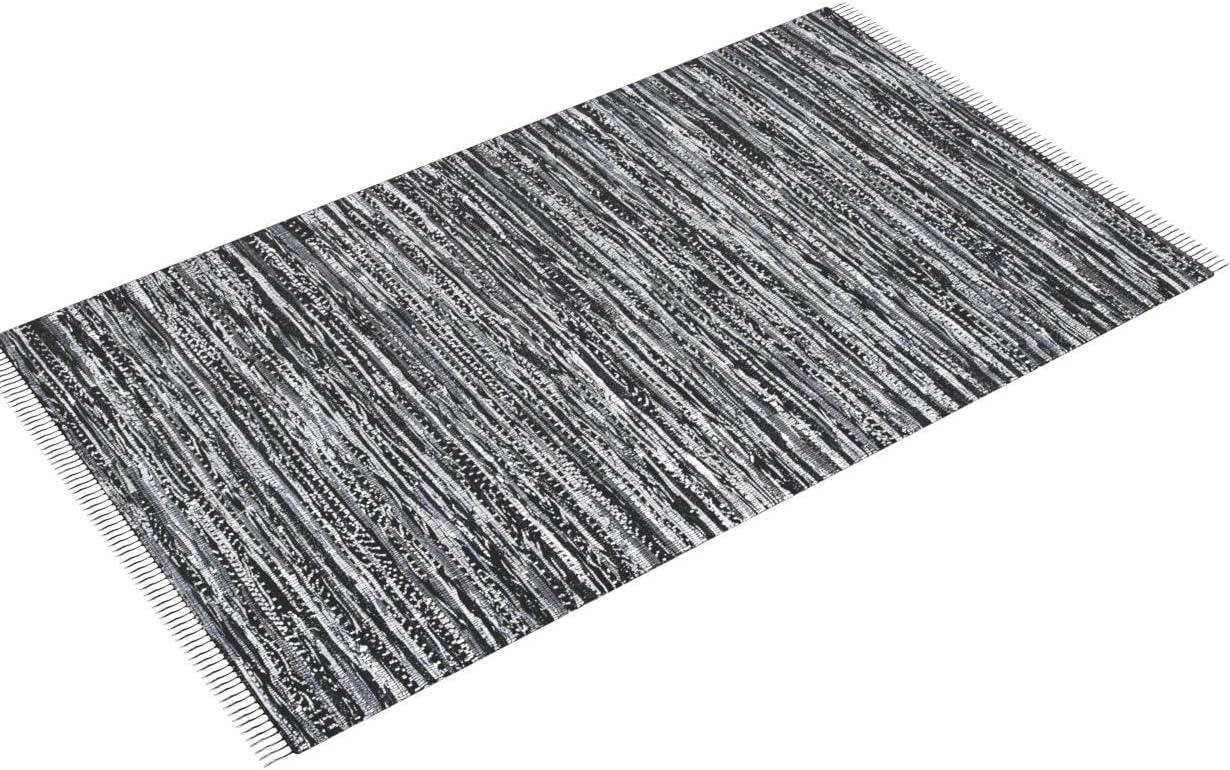 Rag Area Rug RAR121 Hand Woven Area Rug - Black - 5'x8' - Safavieh.