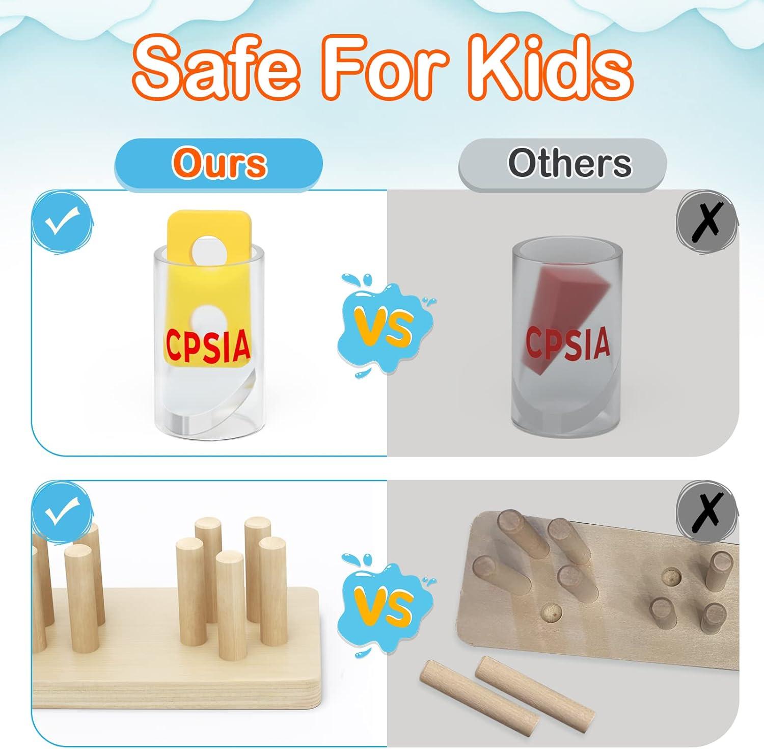 PEBIRA Montessori Toys for 1 to 3-Year-Old Boys Girls Toddlers, Wooden Sorting & Stacking Toys for Toddlers and Kids Preschool, Educational Color Recognition Shape Sorter, Learning Puzzles Gift