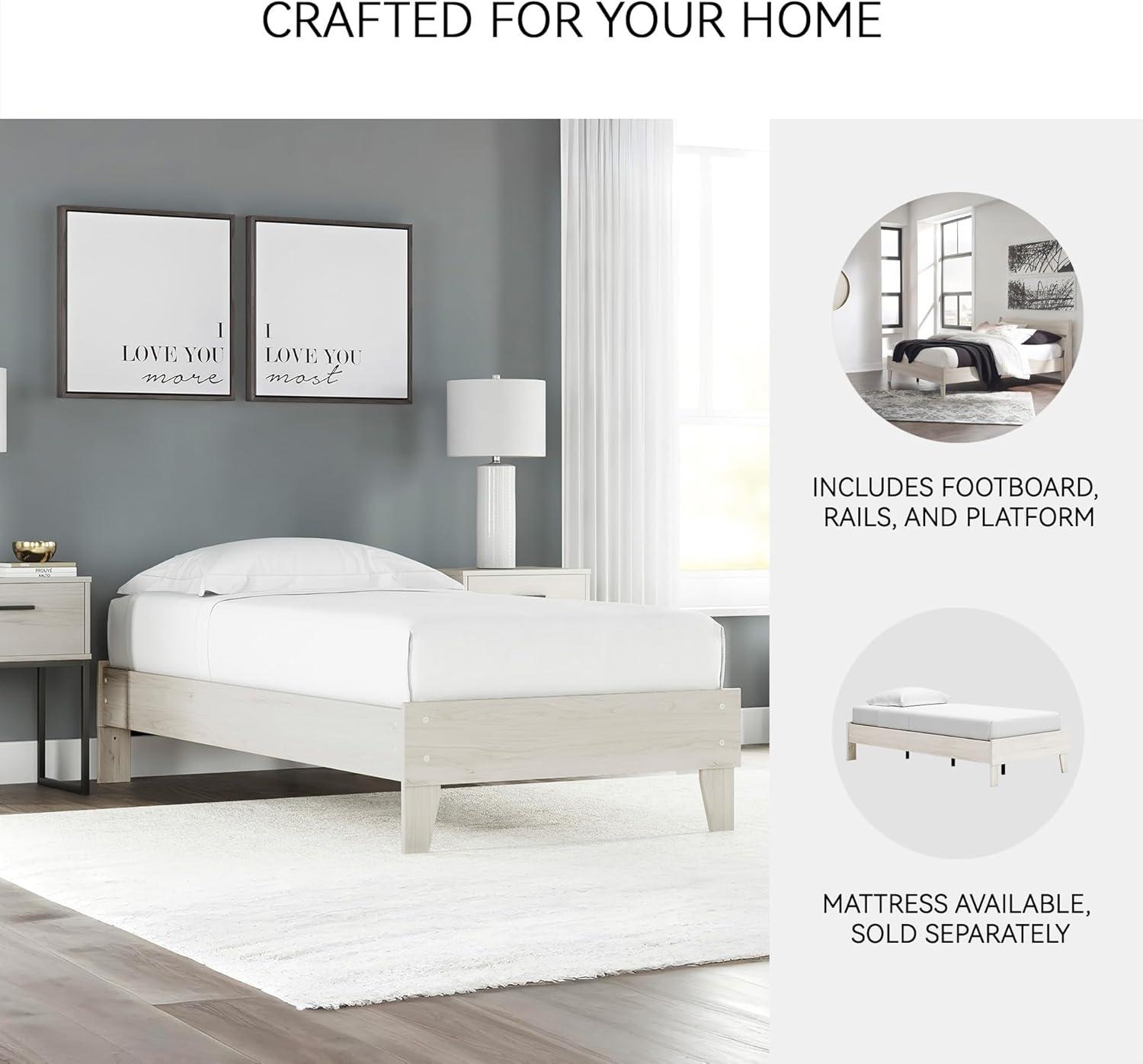 Twin Socalle Platform Bed Natural - Signature Design by Ashley: Contemporary Space-Saving, No Box Spring Required