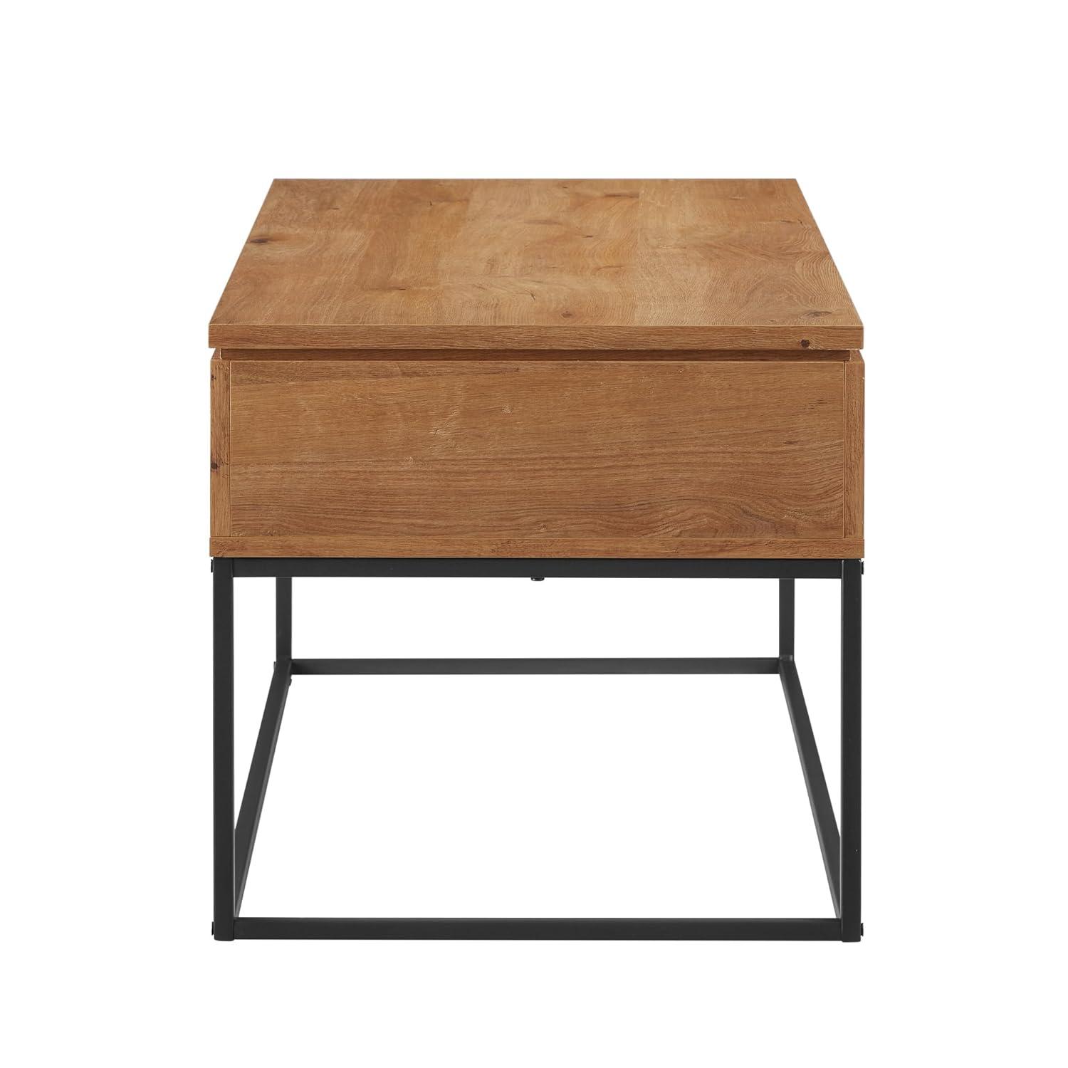 Walker Edison Modern Wood and Metal Lift-Top Coffee Table, English Oak